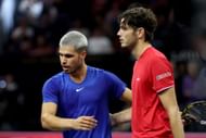 Carlos Alcaraz and Taylor Fritz in action at the 2025 Laver Cup | Source: Getty